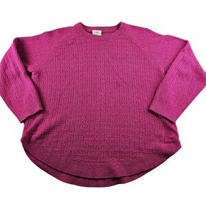 Women's Magenta Knit Sweater Crewneck Long Sleeve Casual Pullover Top